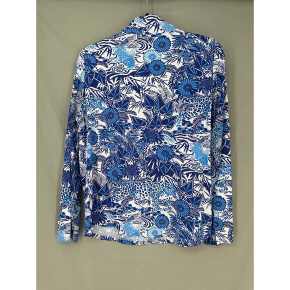 Ibkul Top Large Blue Floral Sun Shirt Icifil Vented Mesh Zip Long Sleeve UPF 50 - Picture 4 of 6